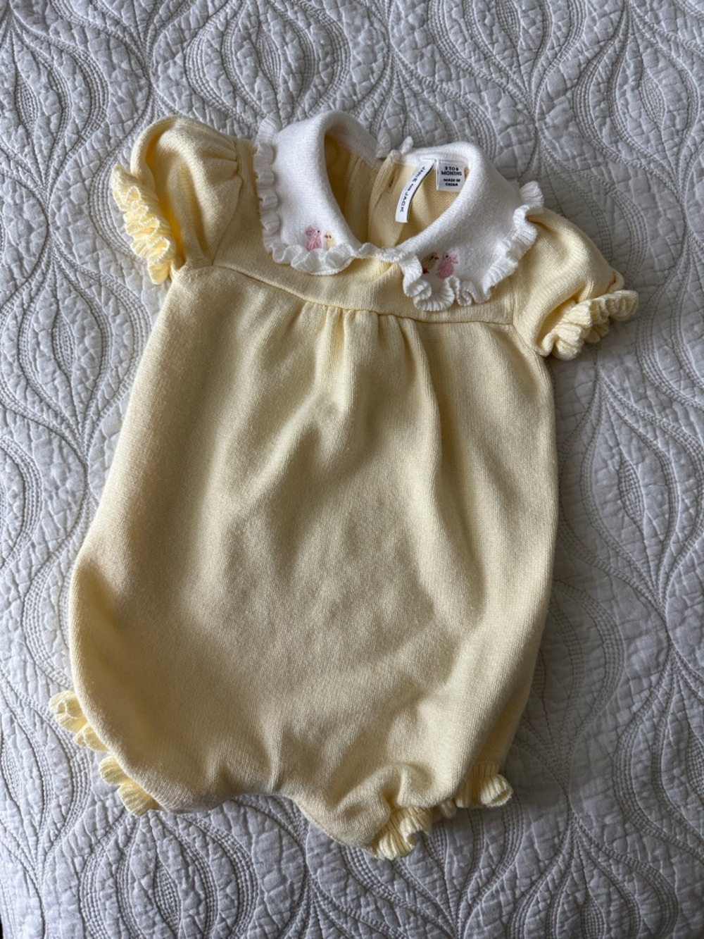 JANIE AND JACK Yellow Sweater Bubble Onesie with Bunny and Chick Embroidery